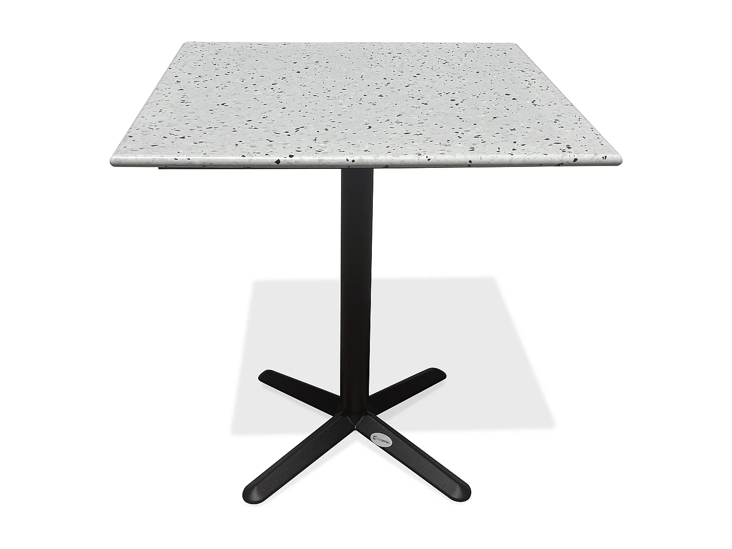 Table carrée de jardin en acier et plateau terrazzo