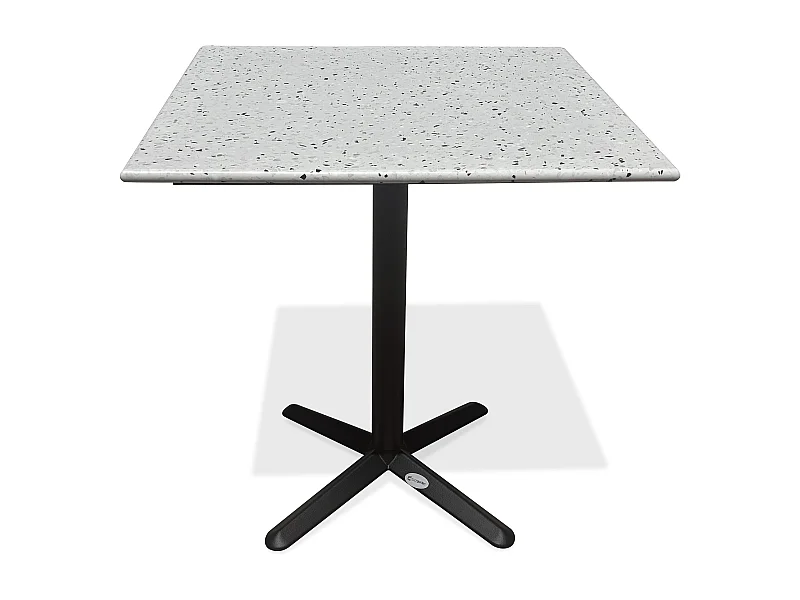 Table carrée de jardin en acier et plateau terrazzo