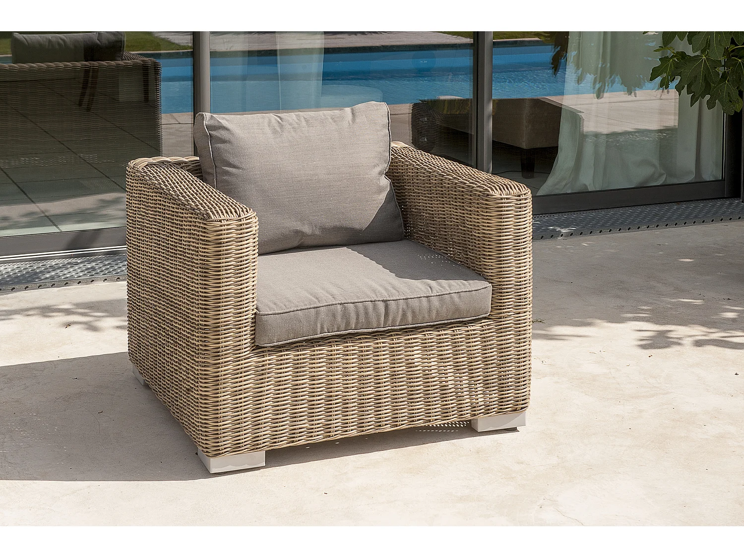 4-Sitzer-Gartenmöbel, Kunstharzgeflecht, honig