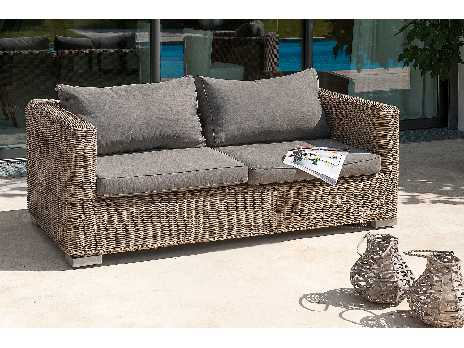 4-Sitzer-Gartenmöbel, Kunstharzgeflecht, honig