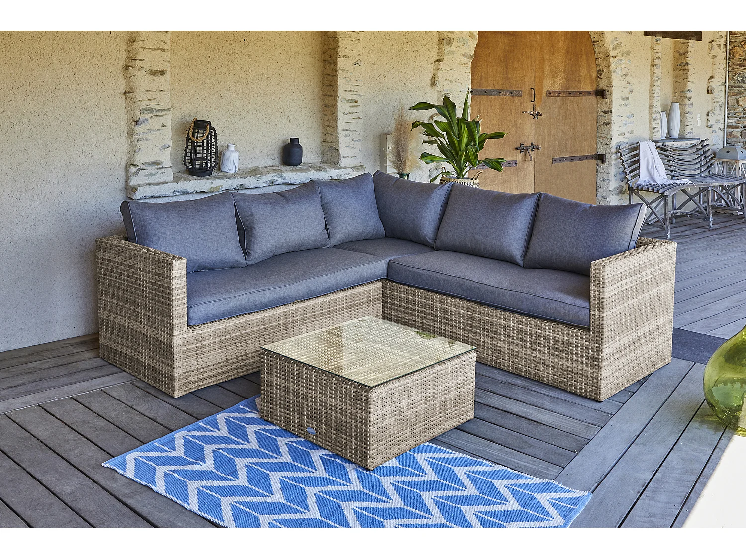 5-Sitzer-Gartenmöbel, Kunstharzgeflecht, honig