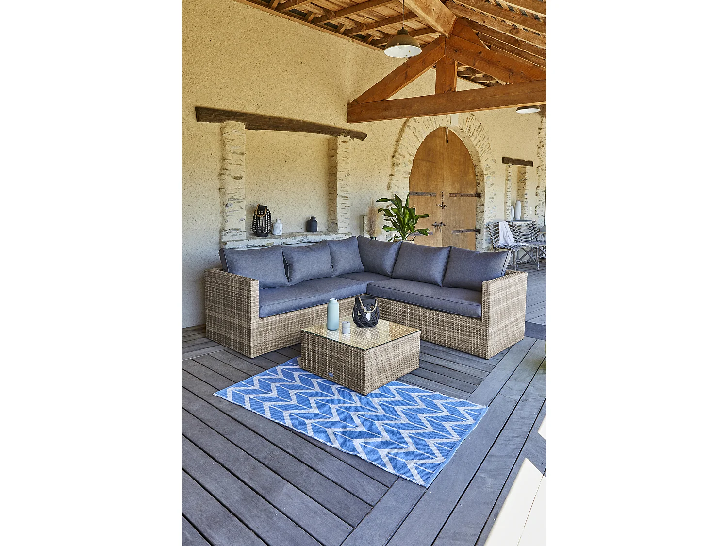 5-Sitzer-Gartenmöbel, Kunstharzgeflecht, honig