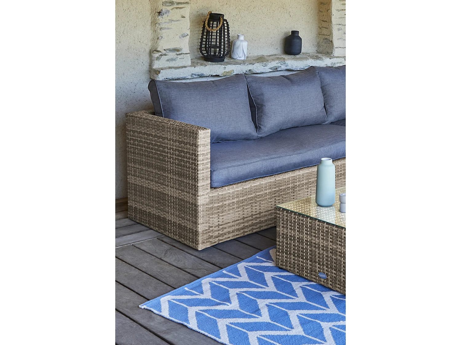 5-Sitzer-Gartenmöbel, Kunstharzgeflecht, honig