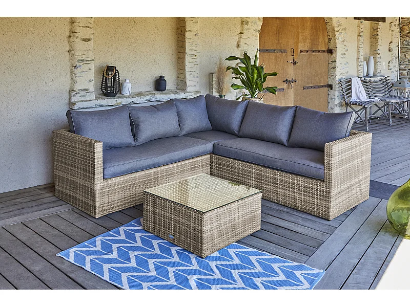 5-Sitzer-Gartenmöbel, Kunstharzgeflecht, honig