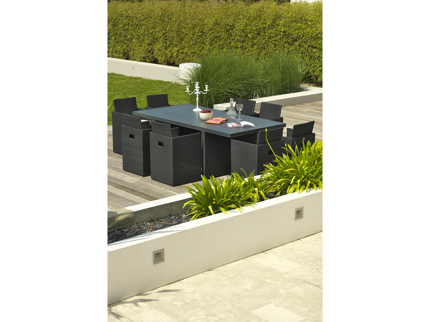 Ensemble repas encastrable 8 places résine tresséee