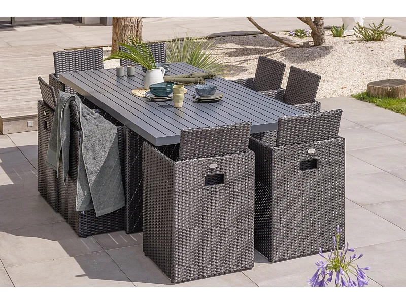 Ensemble repas encastrable 8 places résine tresséee