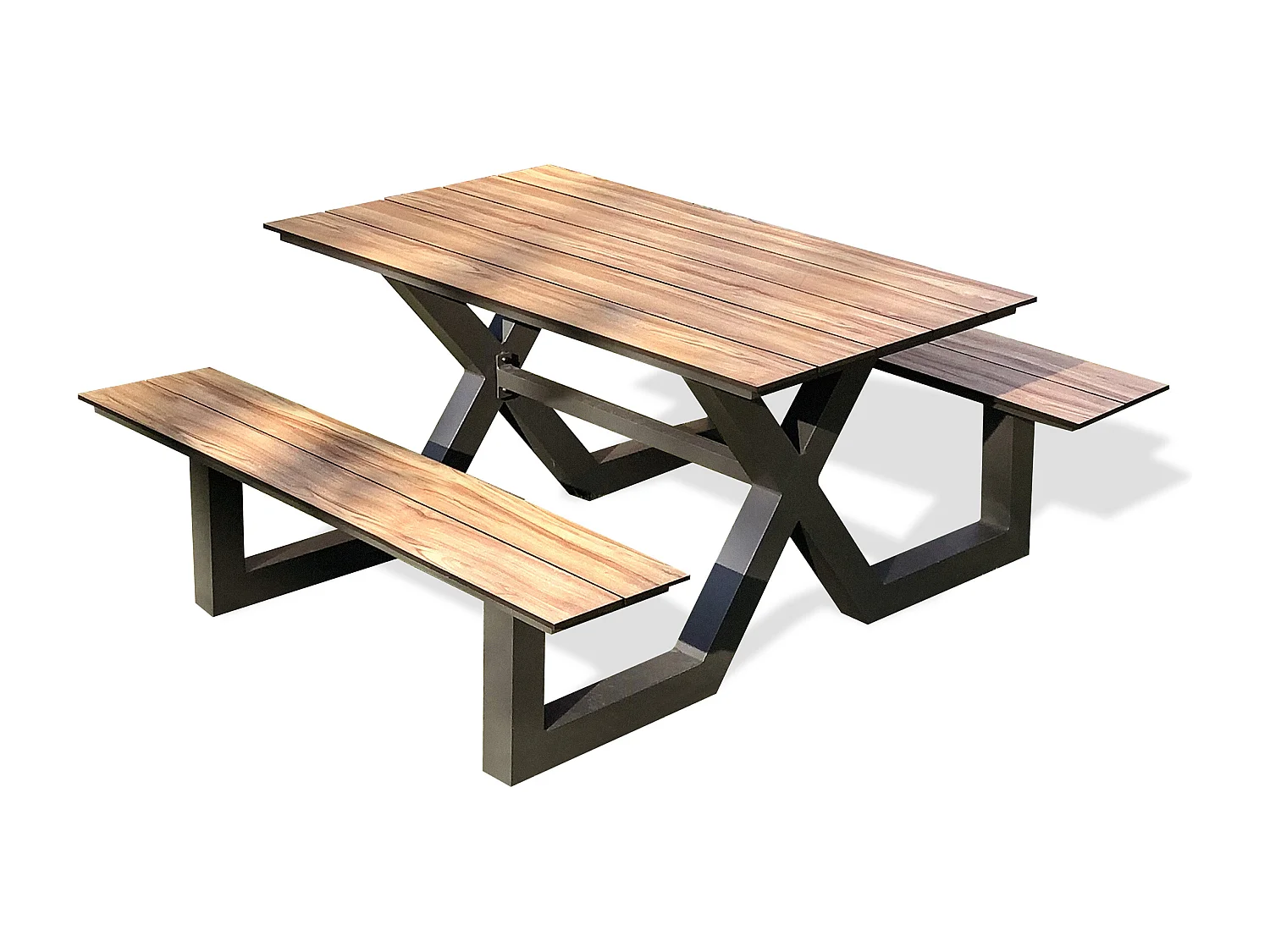 Table de jardin en aluminium et plateau HPL effet bois