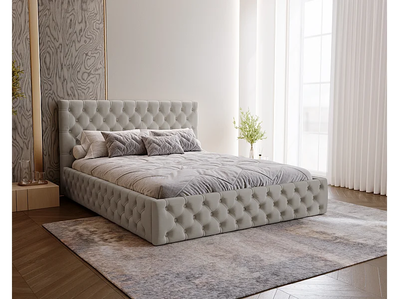 Polsterbett 180x200 Verti Slim - Samtstoff, Bett mit Bettkasten, Lattenrost - Hellgrau (Magic Velvet 2218)