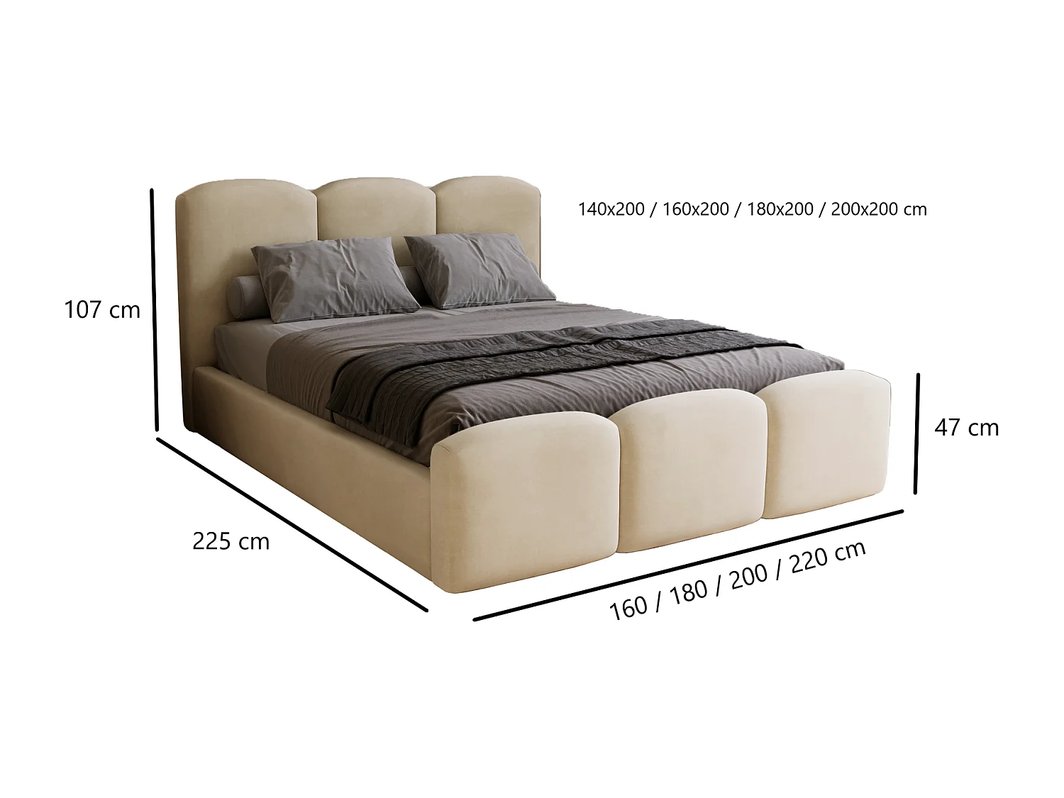 Polsterbett 160x200 Capri mit Bettkasten, Lattenrost - Samtstoff, Dunkelgrau (Magic Velvet 2271)