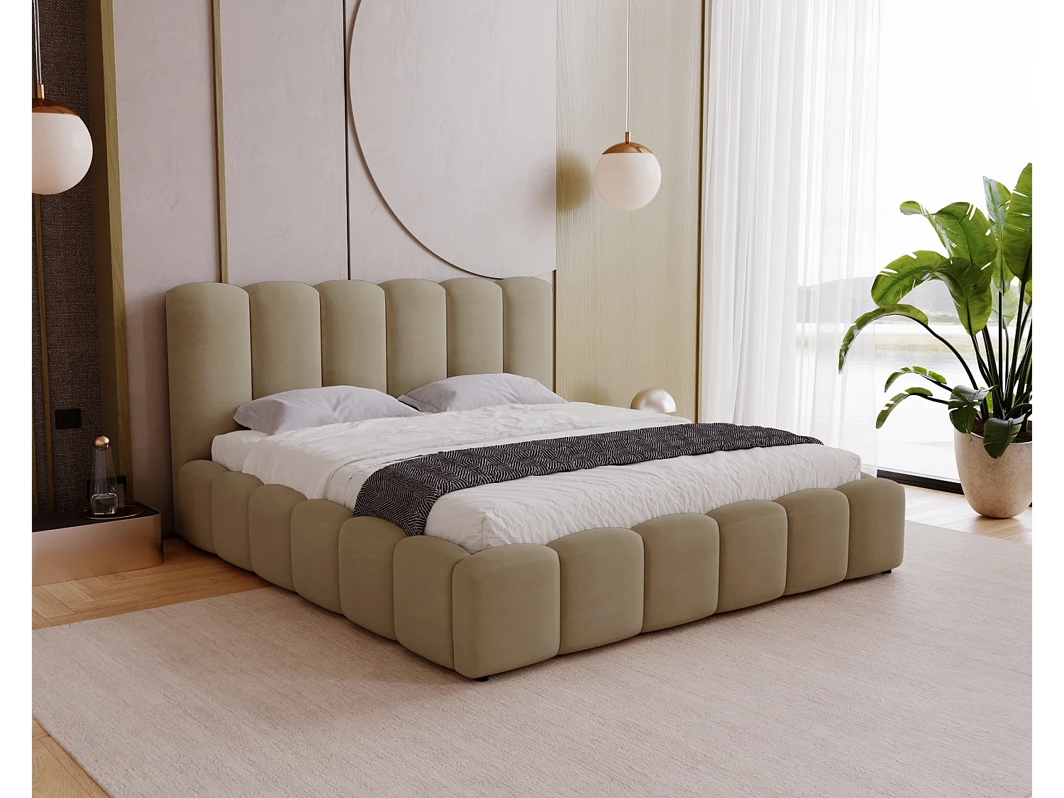 Polsterbett mit Bettkasten 200x200 Florent - Samtstoff, Metall-Lattenrost - Braun (Magic Velvet 2206)