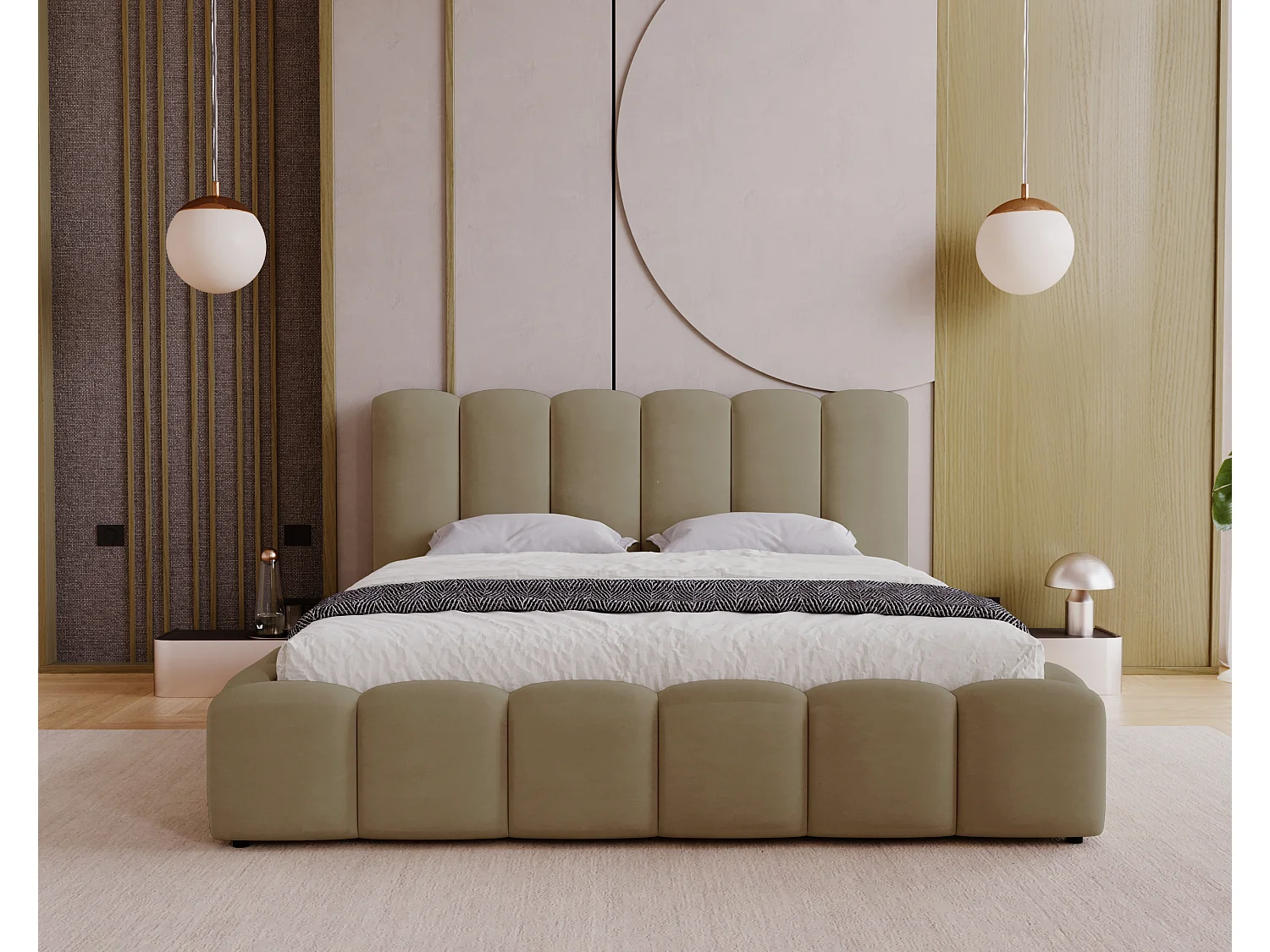 Polsterbett mit Bettkasten 200x200 Florent - Samtstoff, Metall-Lattenrost - Braun (Magic Velvet 2206)