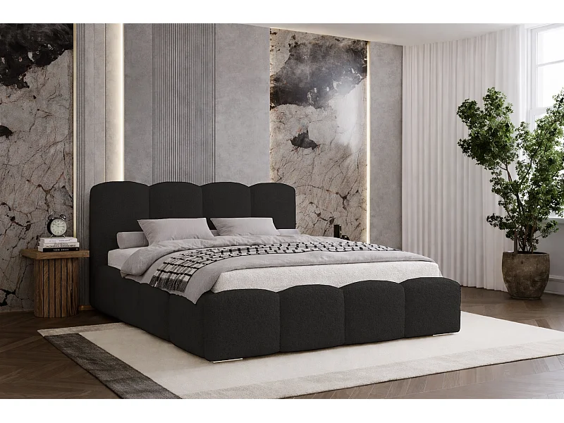 Polsterbett boucle 140x200 Zenna - Bettkasten, Lattenrost - Schwarz (Lambi 13)