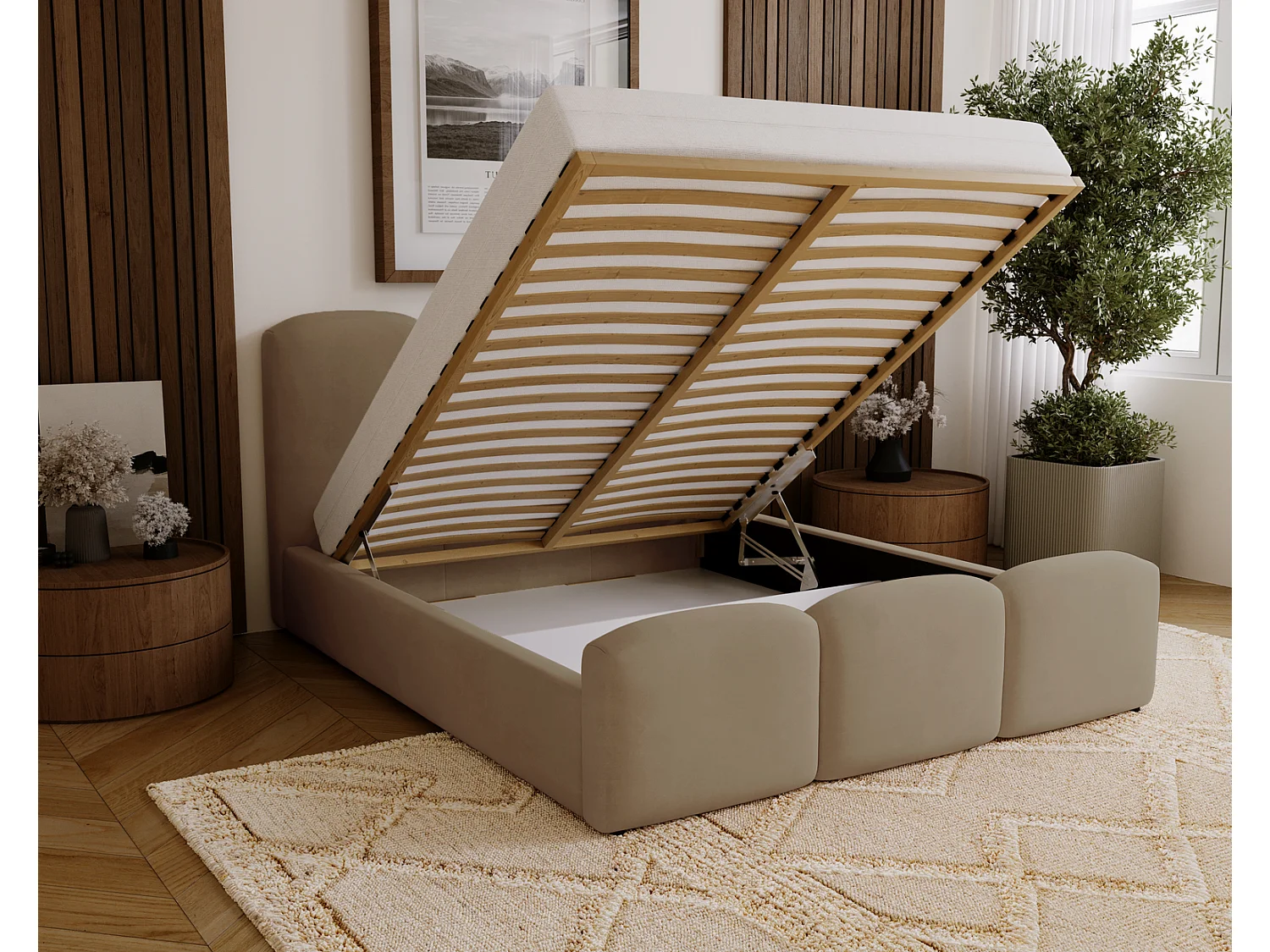 Polsterbett 180x200 Capri mit Bettkasten, Lattenrost - Samtstoff, Braun (Magic Velvet 2206)