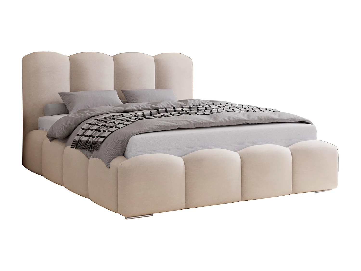 Lit adulte 200x200 Zenna - coffre de rangement, sommier - velours, Beige (Magic Velvet 2201)