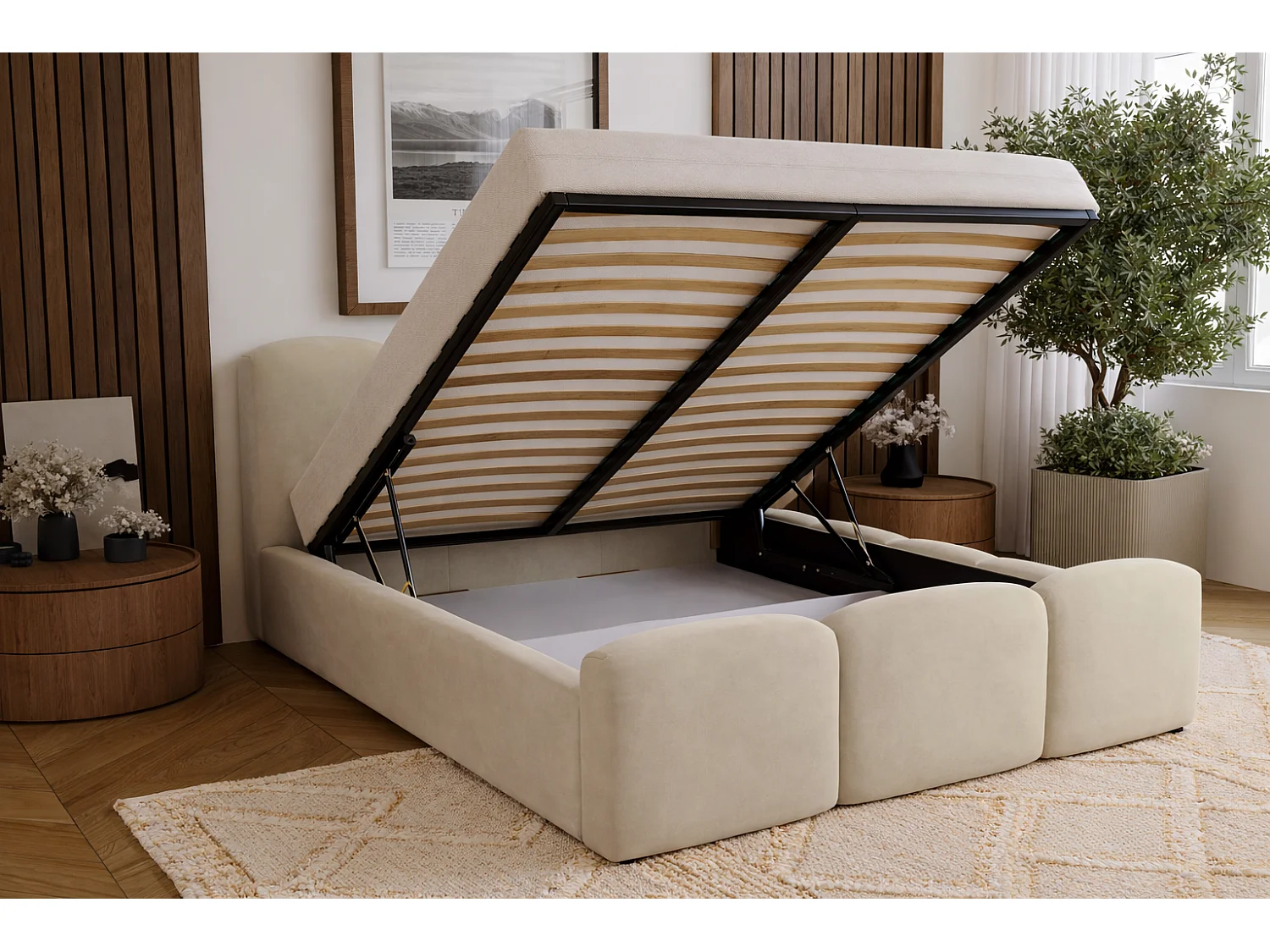 Polsterbett 160x200 Capri mit Bettkasten, Metall-Lattenrost - Samtstoff, Braun (Magic Velvet 2206)