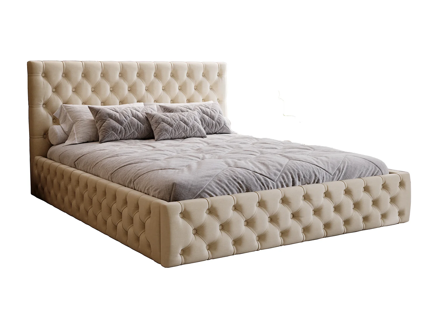 Polsterbett 200x200 Verti Slim - Samtstoff, Bett mit Bettkasten, Metall-Lattenrost - Beige (Magic Velvet 2201)