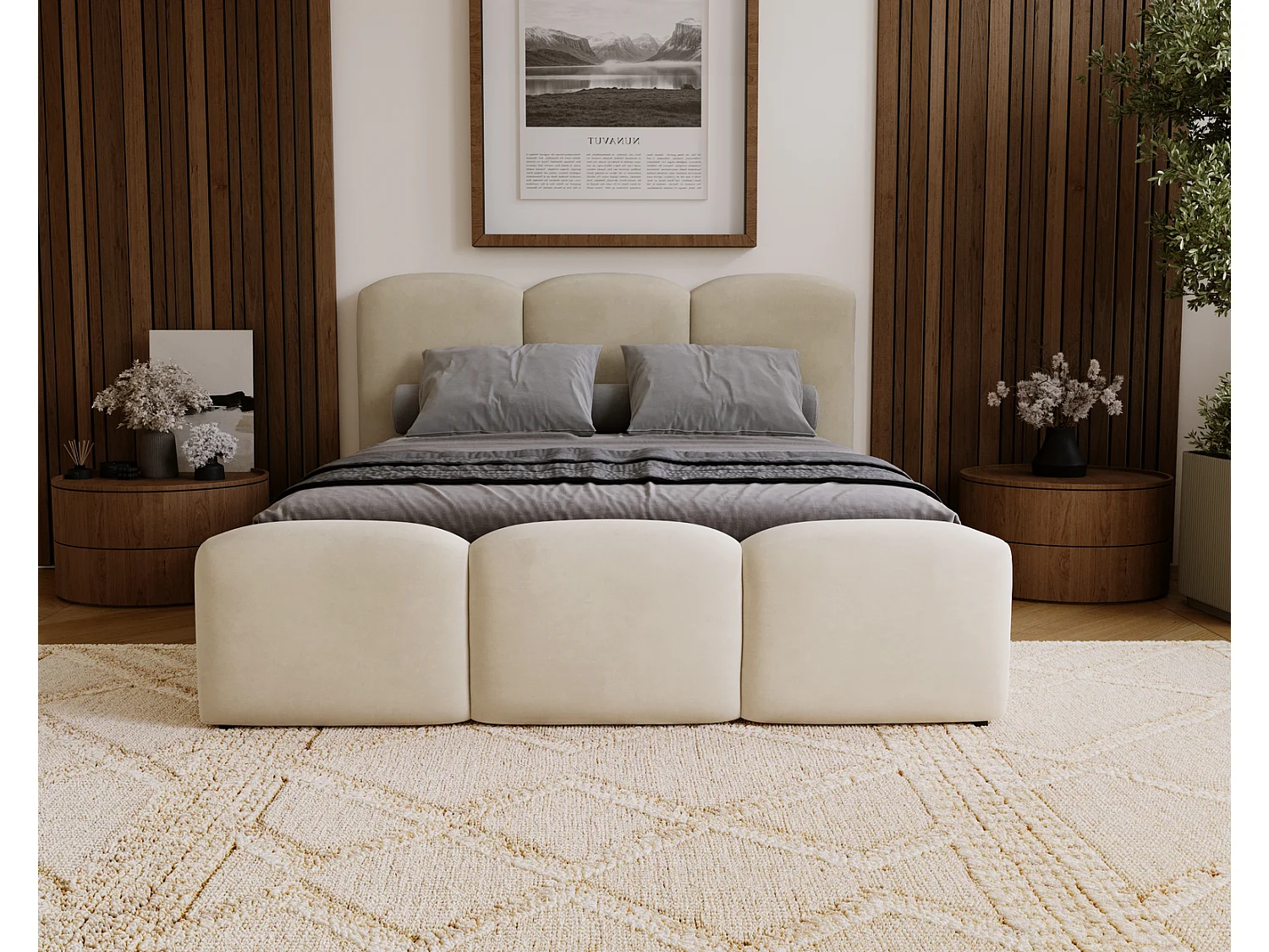 Polsterbett 180x200 Capri mit Bettkasten, Lattenrost - Samtstoff, Beige (Magic Velvet 2201)