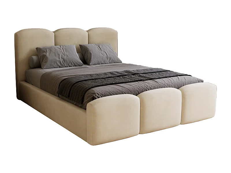 Polsterbett 180x200 Capri mit Bettkasten, Lattenrost - Samtstoff, Beige (Magic Velvet 2201)