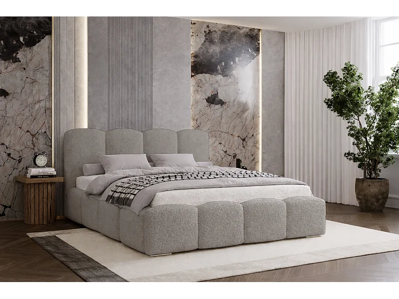 Polsterbett boucle 180x200 Zenna - Bettkasten, Lattenrost - Hellgrau (Lambi 11)