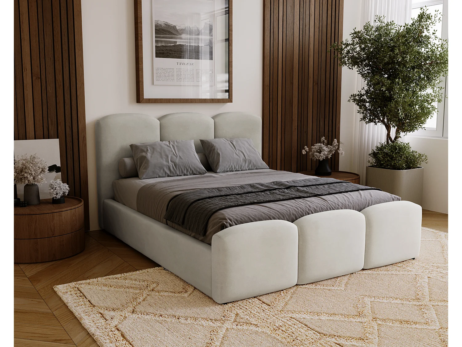 Polsterbett 160x200 Capri mit Bettkasten, Metall-Lattenrost - Samtstoff, Hellgrau (Magic Velvet 2218)