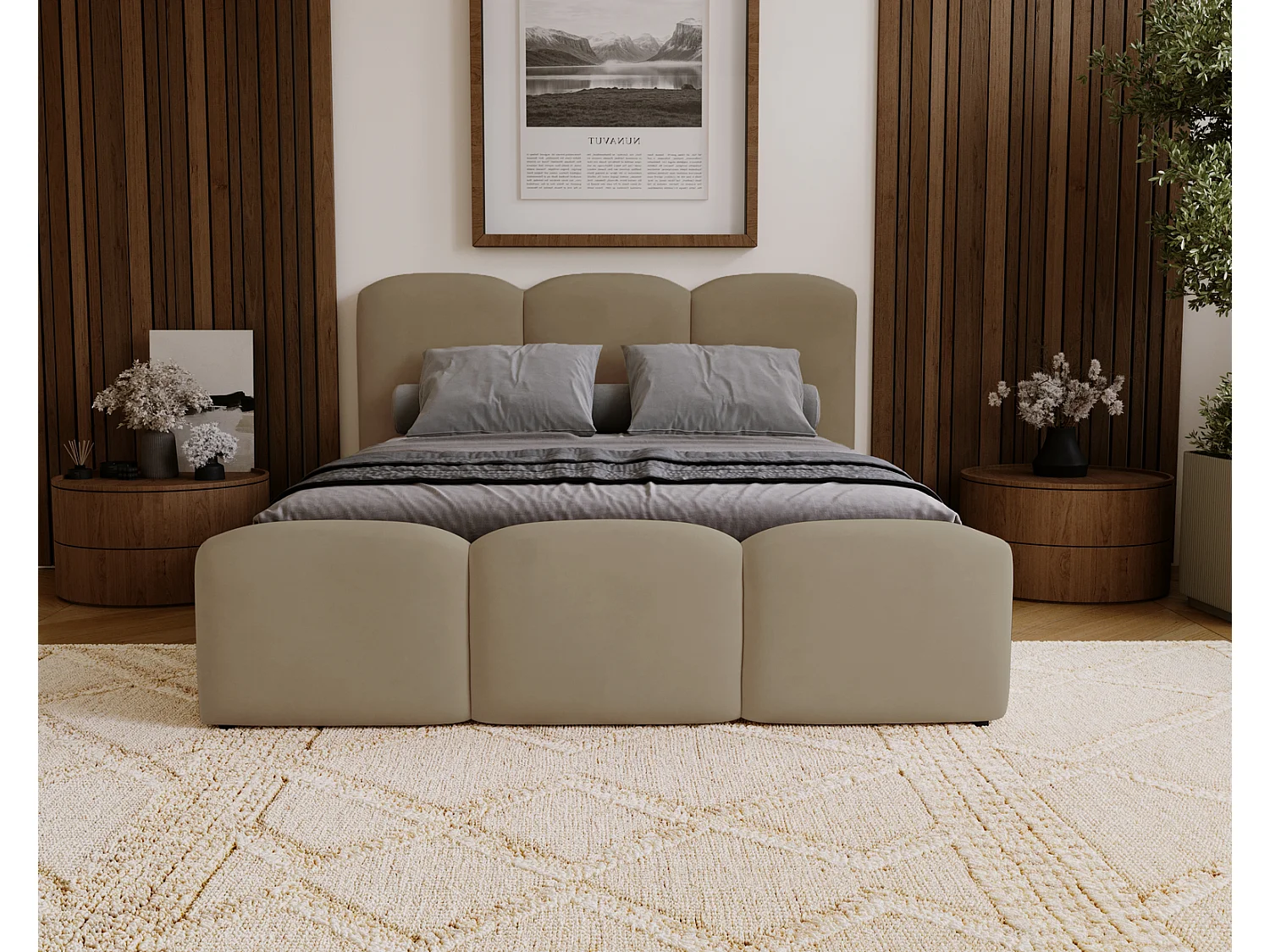 Polsterbett 200x200 Capri mit Bettkasten, Metall-Lattenrost - Samtstoff, Braun (Magic Velvet 2206)