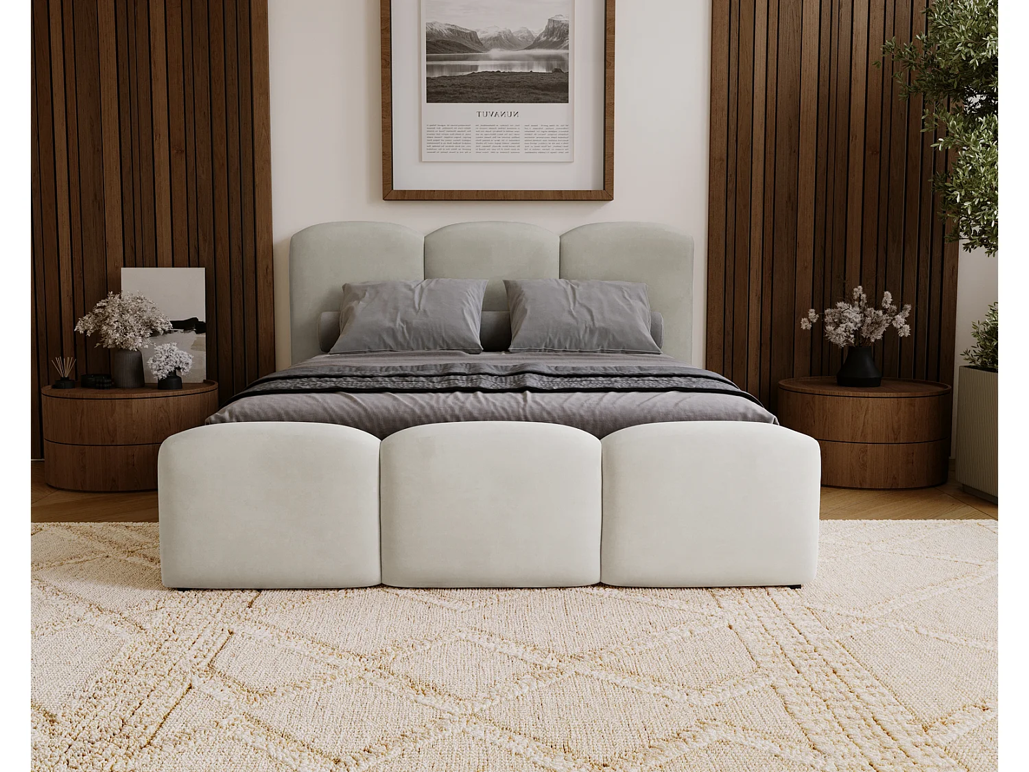 Polsterbett 200x200 Capri mit Bettkasten, Lattenrost - Samtstoff, Hellgrau (Magic Velvet 2218)