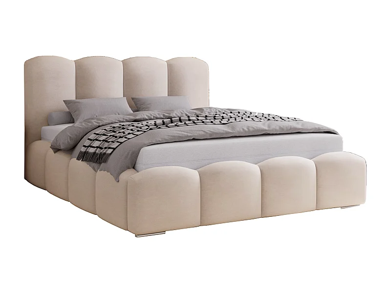 Lit adulte 140x200 Zenna - coffre de rangement, sommier métallique - velours, Beige (Magic Velvet 2201)
