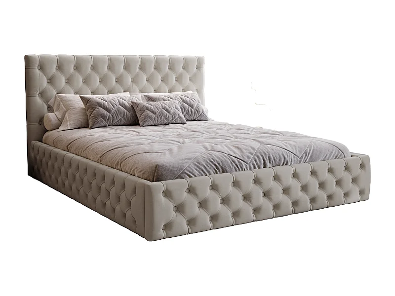 Polsterbett 200x200 Verti Slim - Samtstoff, Bett mit Bettkasten, Lattenrost - Hellgrau (Magic Velvet 2218)