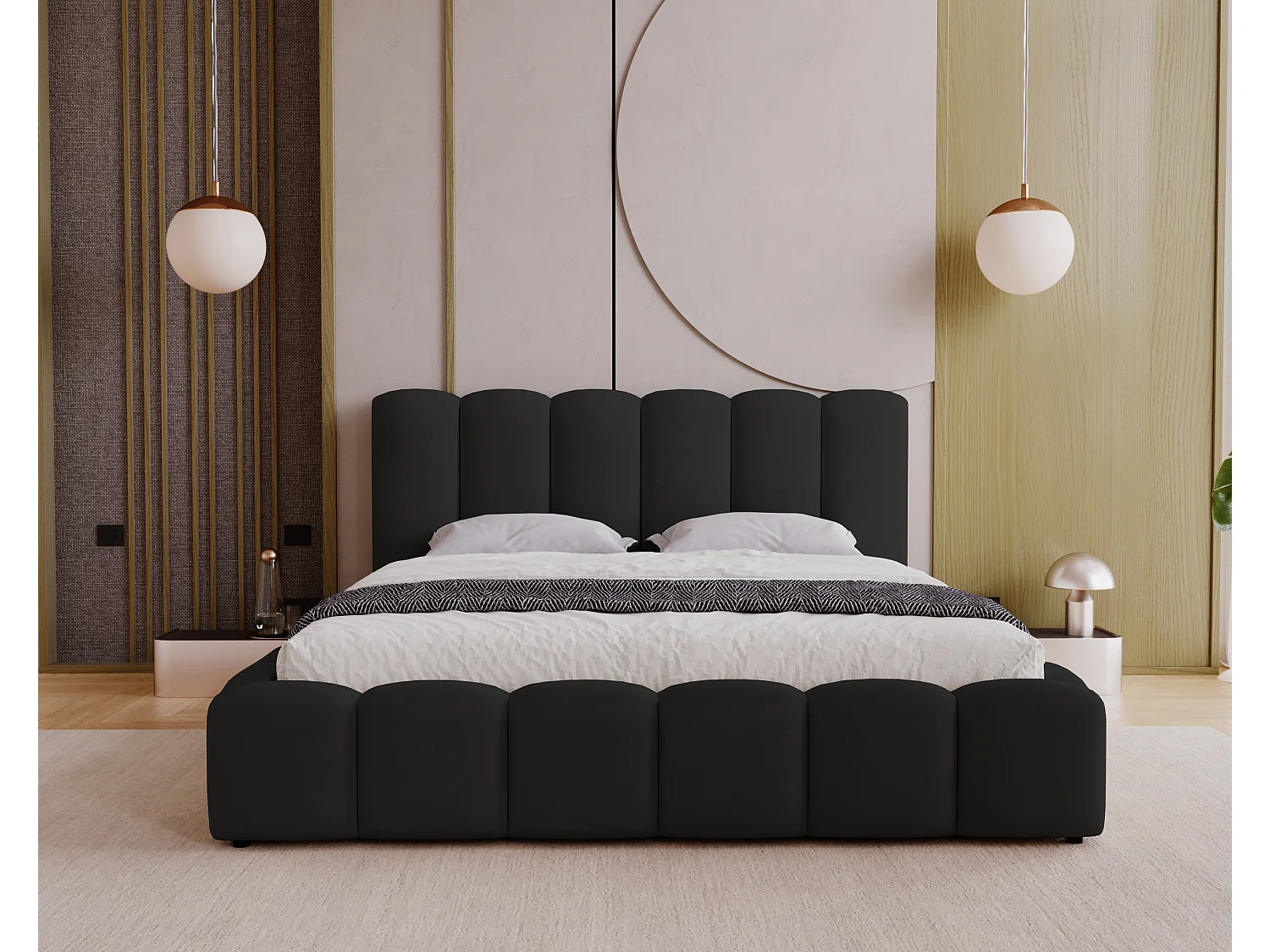 Polsterbett mit Bettkasten 180x200 Florent - Samtstoff, Lattenrost - Schwarz (Magic Velvet 2219)