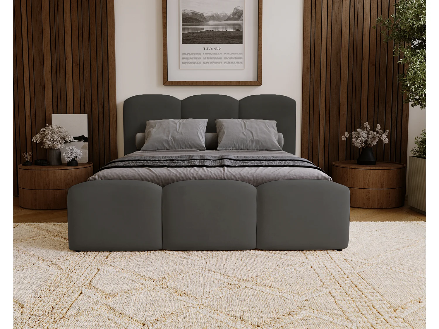 Polsterbett 180x200 Capri mit Bettkasten, Metall-Lattenrost - Samtstoff, Dunkelgrau (Magic Velvet 2271)