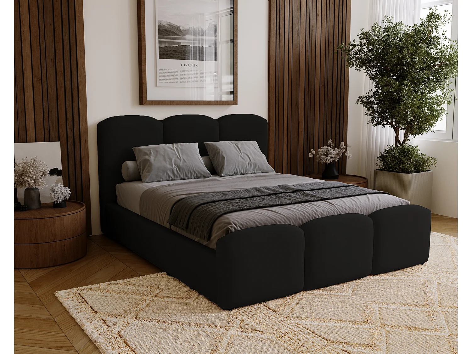 Polsterbett 180x200 Capri mit Bettkasten, Lattenrost - Samtstoff, Schwarz (Magic Velvet 2219)