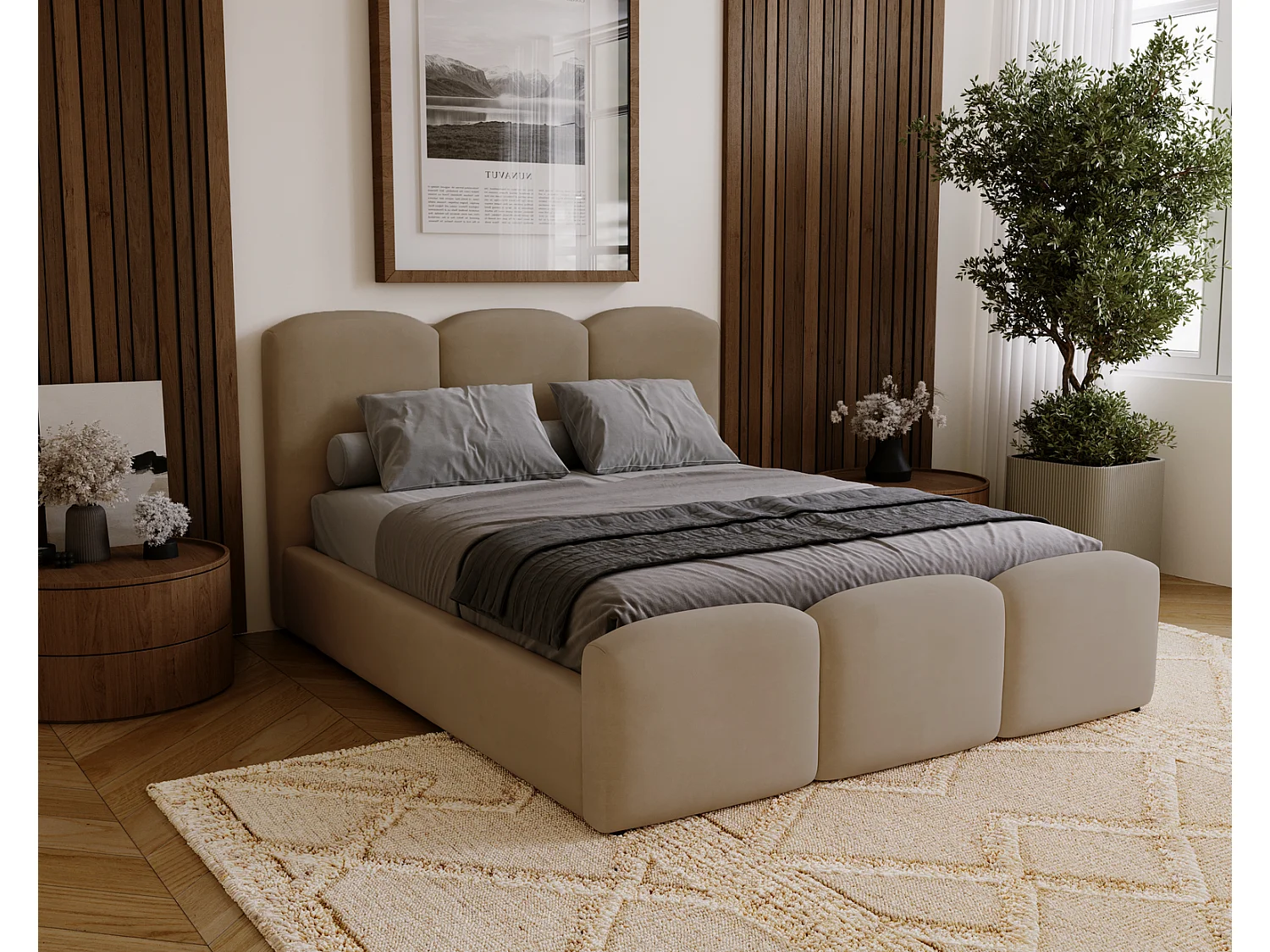 Polsterbett 200x200 Capri mit Bettkasten, Lattenrost - Samtstoff, Braun (Magic Velvet 2206)