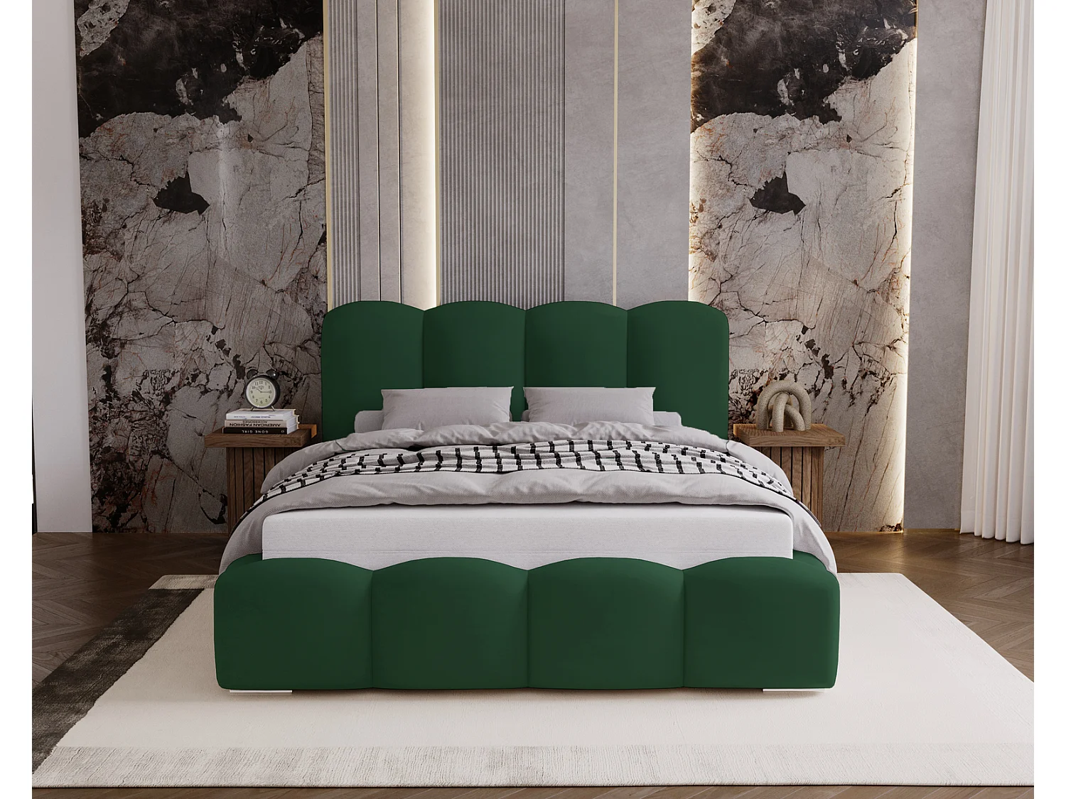 Lit adulte 180x200 Zenna - coffre de rangement, sommier - velours, Vert (Magic Velvet 2225)