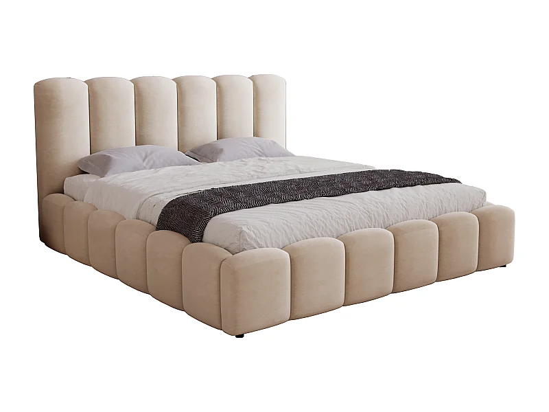 Lit adulte 180x200 cm Florent avec rangement, tete de lit, sommier métallique - tissu velours, Beige (Magic Velvet 2201)
