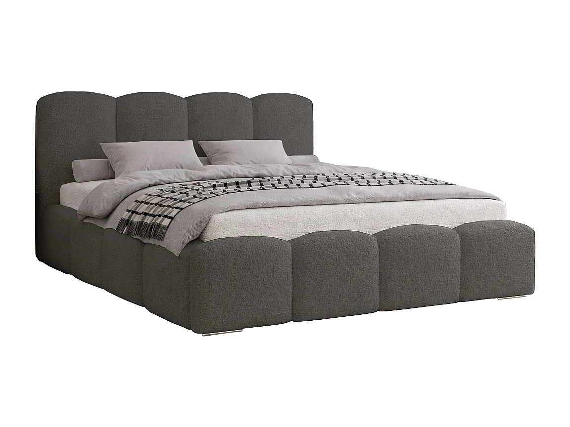 Lit adulte bouclé 160x200 Zenna - coffre de rangement, sommier - Gris (Lambi 12)