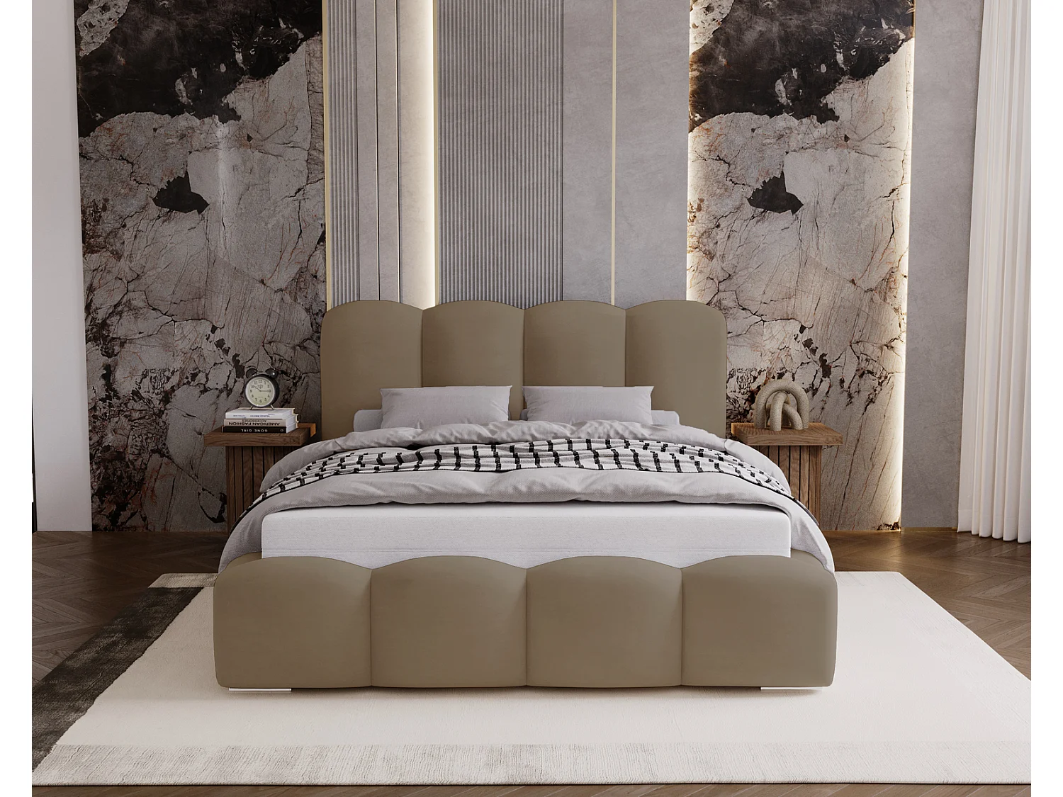 Lit adulte 160x200 Zenna - coffre de rangement, sommier - velours, Brun (Magic Velvet 2206)