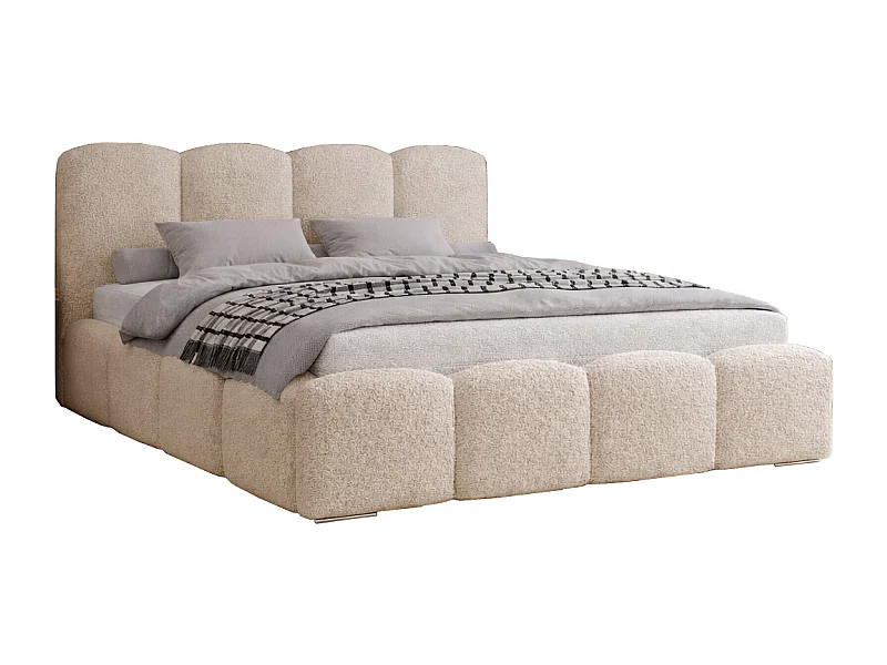 Lit adulte bouclé 180x200 Zenna - coffre de rangement, sommier métallique - Beige (Lambi 6)