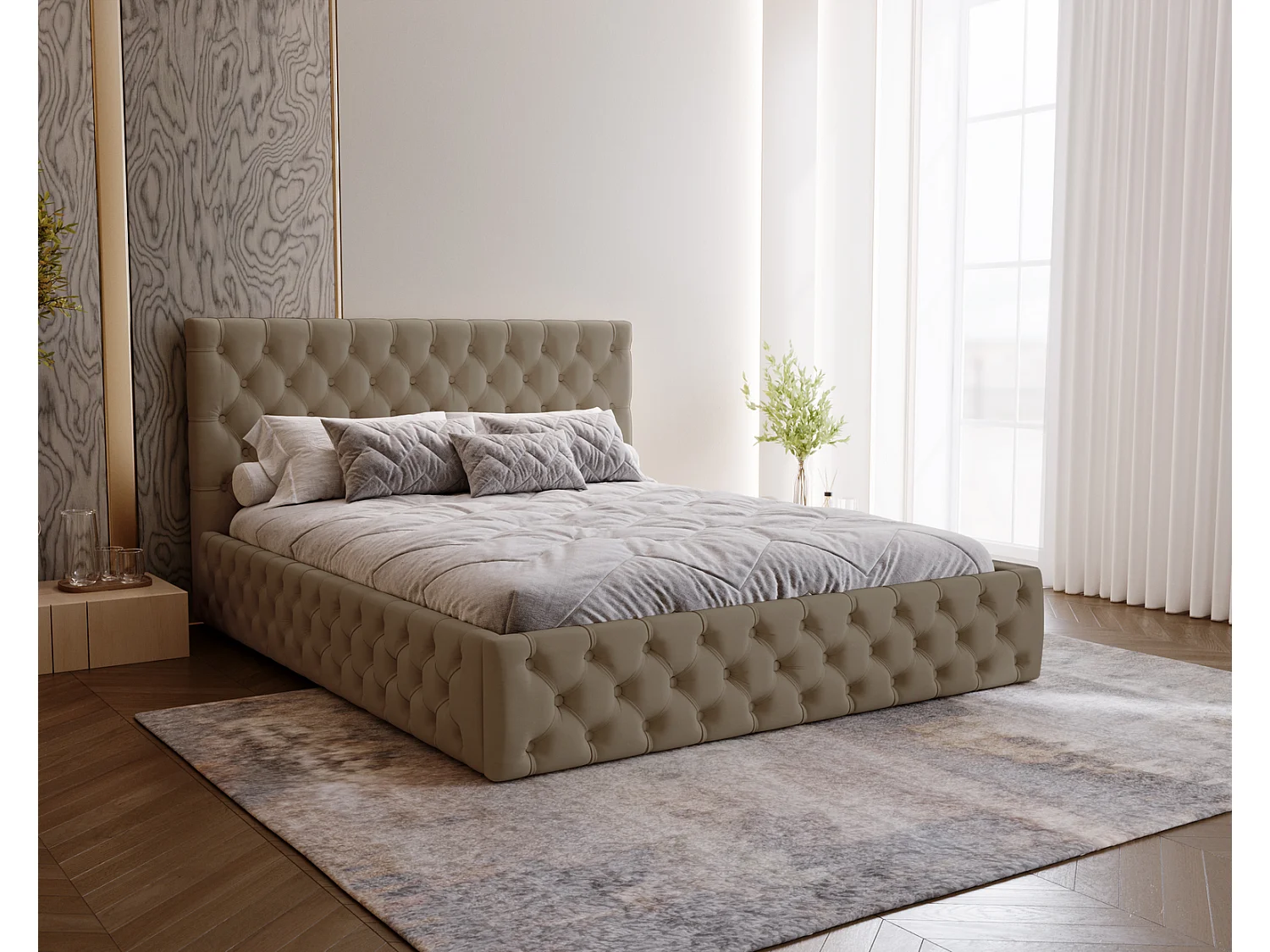 Polsterbett 160x200 Verti Slim - Samtstoff, Bett mit Bettkasten, Lattenrost - Braun (Magic Velvet 2206)