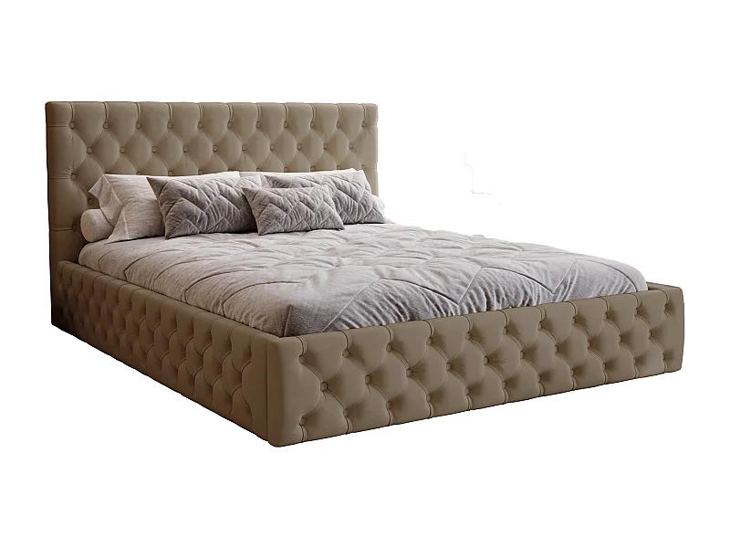 Polsterbett 160x200 Verti Slim - Samtstoff, Bett mit Bettkasten, Lattenrost - Braun (Magic Velvet 2206)