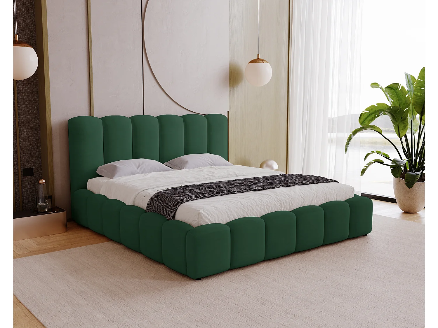 Polsterbett mit Bettkasten 160x200 Florent - Samtstoff, Metall-Lattenrost - Grün (Magic Velvet 2225)