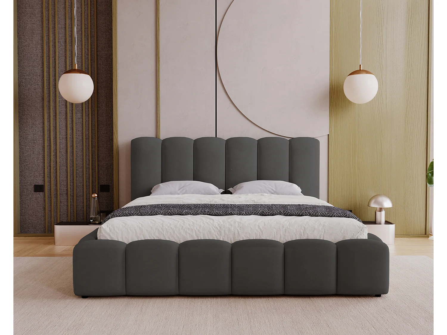 Polsterbett mit Bettkasten 160x200 Florent - Samtstoff, Lattenrost - Dunkelgrau (Magic Velvet 2271)