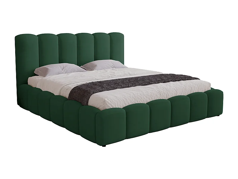 Lit adulte 140x200 cm Florent avec rangement, tete de lit, sommier métallique - tissu velours, Vert (Magic Velvet 2225)