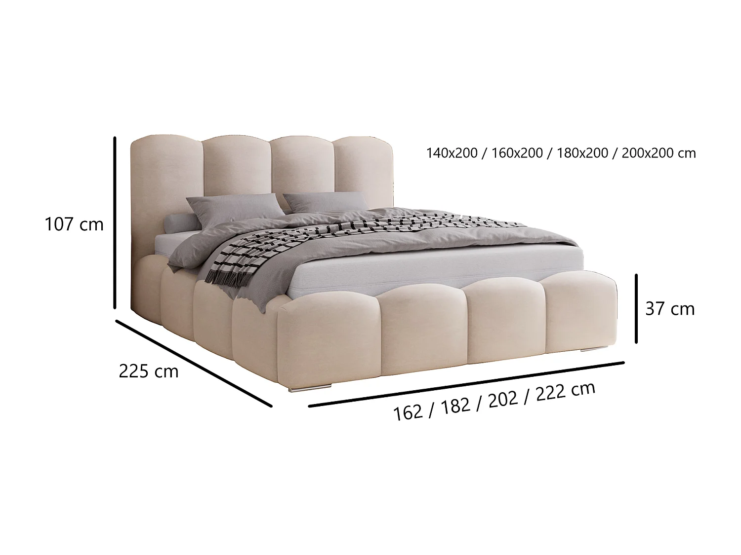 Lit adulte 140x200 Zenna - coffre de rangement, sommier métallique - velours, Vert (Magic Velvet 2225)