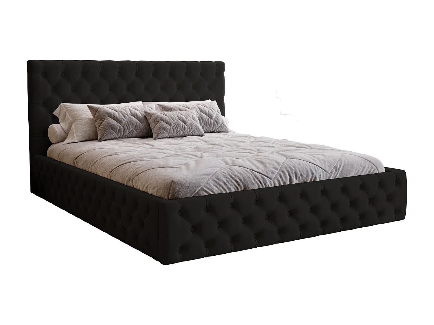 Polsterbett 140x200 Verti Slim - Samtstoff, Bett mit Bettkasten, Metall-Lattenrost - Schwarz (Magic Velvet 2219)