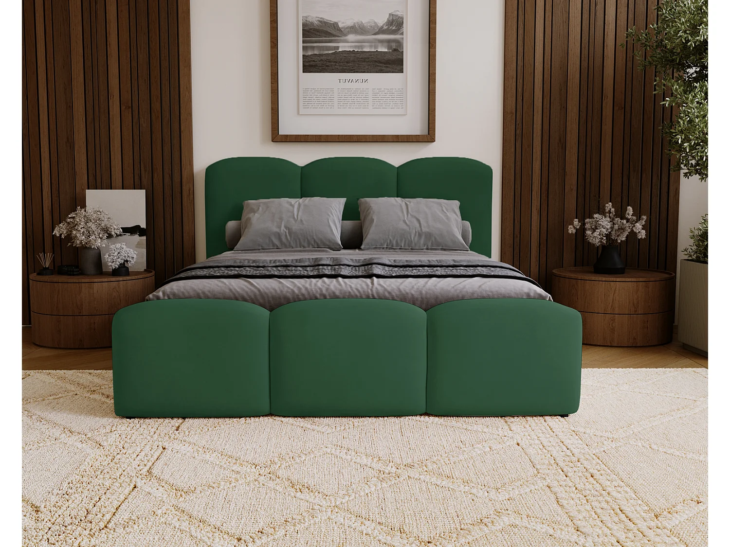 Polsterbett 180x200 Capri mit Bettkasten, Metall-Lattenrost - Samtstoff, Grün (Magic Velvet 2225)