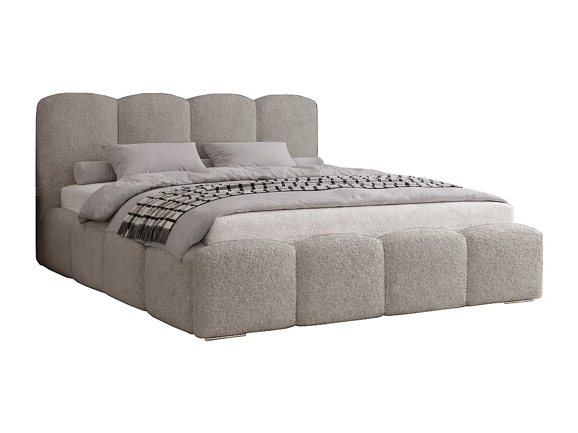 Lit adulte bouclé 160x200 Zenna - coffre de rangement, sommier - Gris clair (Lambi 11)