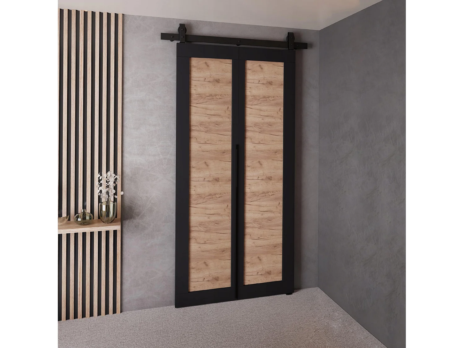Schiebetür QUDIO M1 Schwarz + Eiche Craft Gold 80