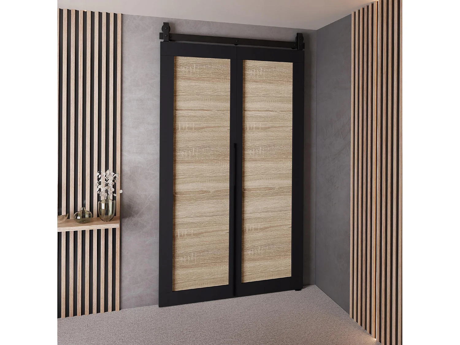 Schiebetür QUDIO M1 Schwarz + Eiche Sonoma 100