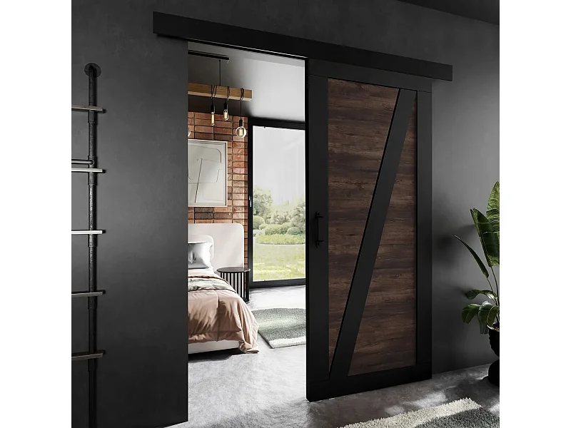 Schiebetür ADIO 3 mit Blende Schwarz und Dunkle Esche 90