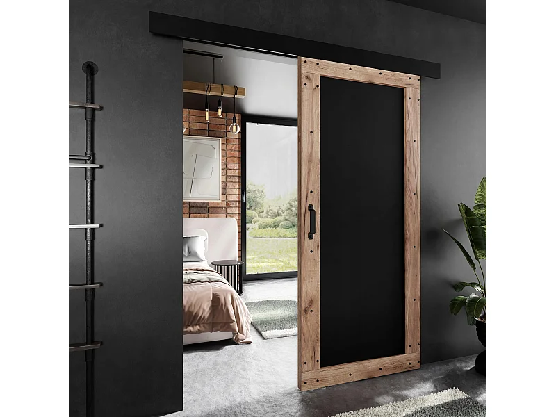 Porte coulissante ADIO 2 avec cache-rail chêne craft doré et noir 100